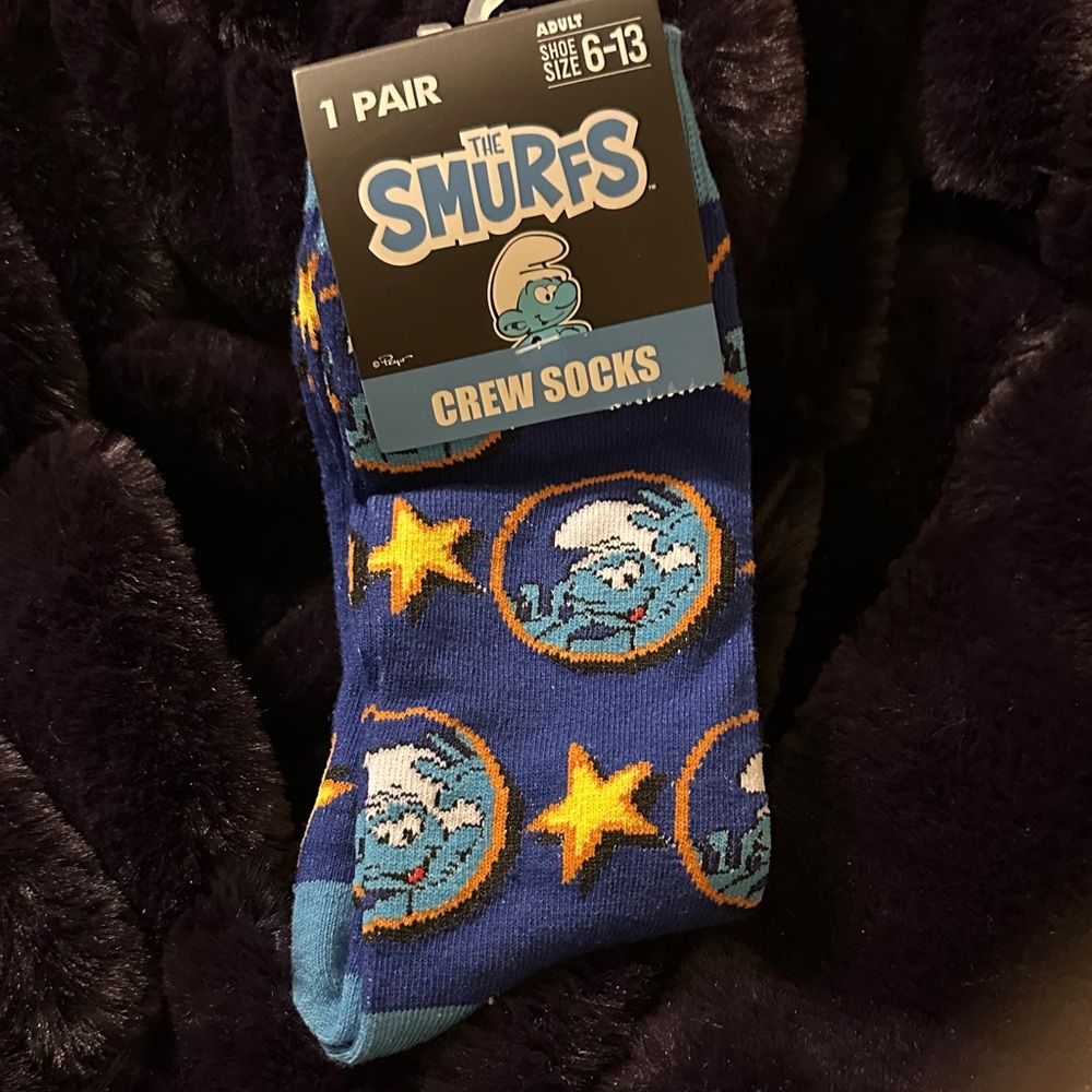 NWT Smurfs Blue Crew Socks adult size 6-13